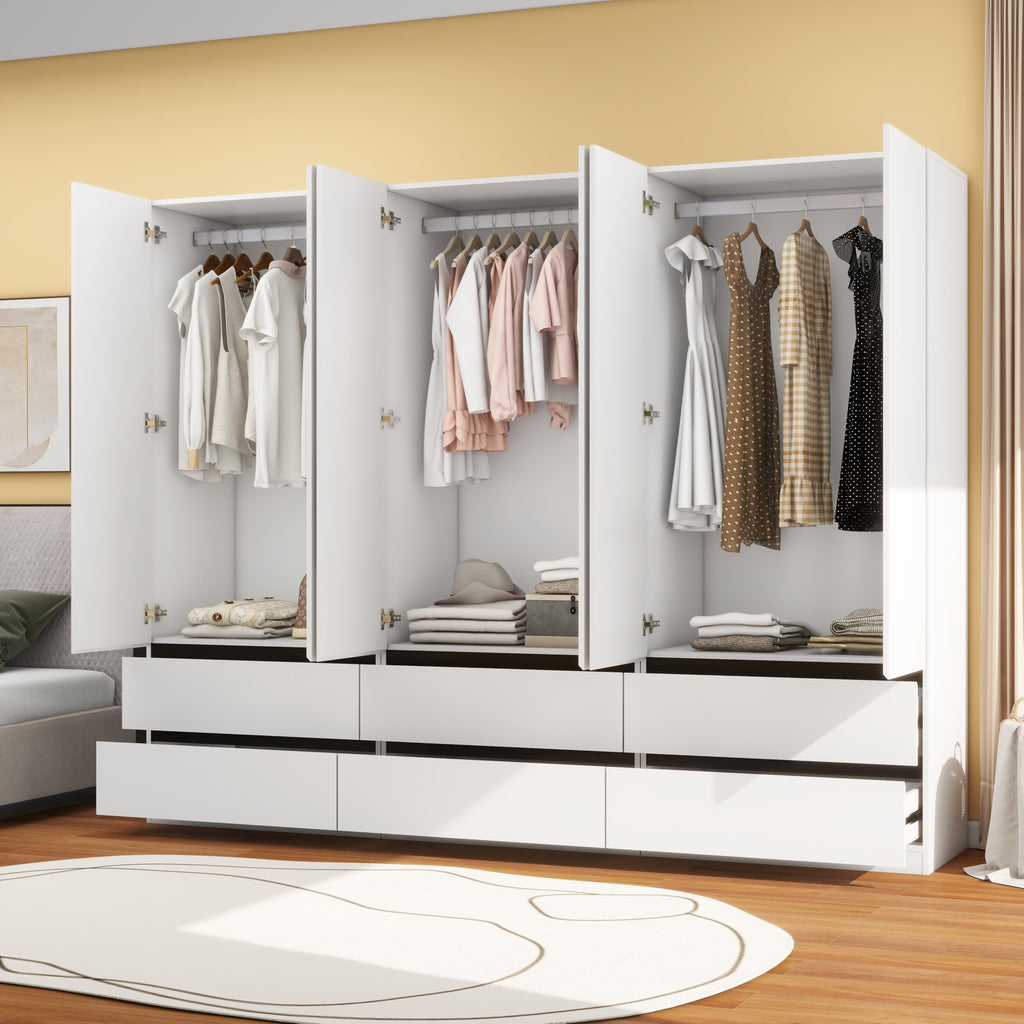 White Armoire Wardrobe Closet with 6 Drawers: 75" H x 95" W