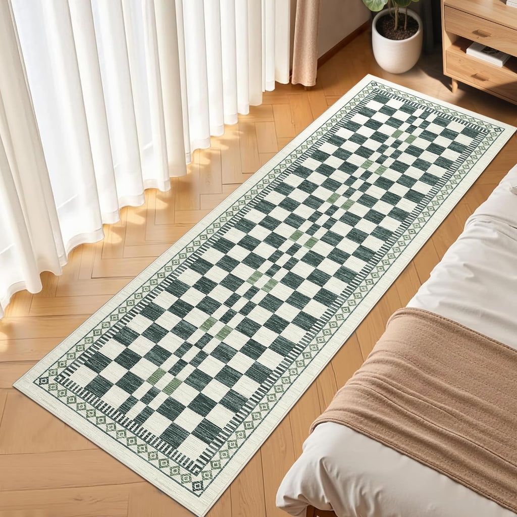 2x6 Runner Rug Modern Abstract Checkered Carpet