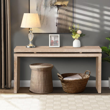 60" Antique Natural Farmhouse Console Table with Double Board Suspension Design, Versatile Buffet Sideboard, Retro