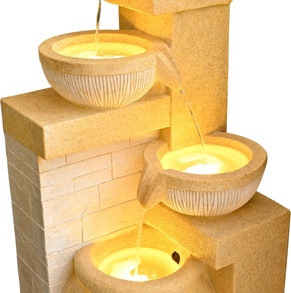 31.89" 4-Tier Outdoor Garden Water Fountain, Floor-Standing Cascading Waterfall with LED Lights