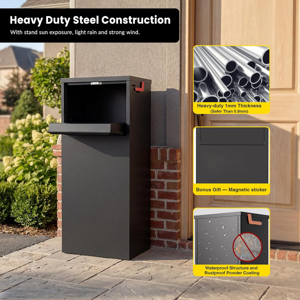 Large Anti-Theft Package Delivery Box 43.3” * 18.3” * 14.0” Lockable Parcel Drop Box No Assembly Required Weatherproof