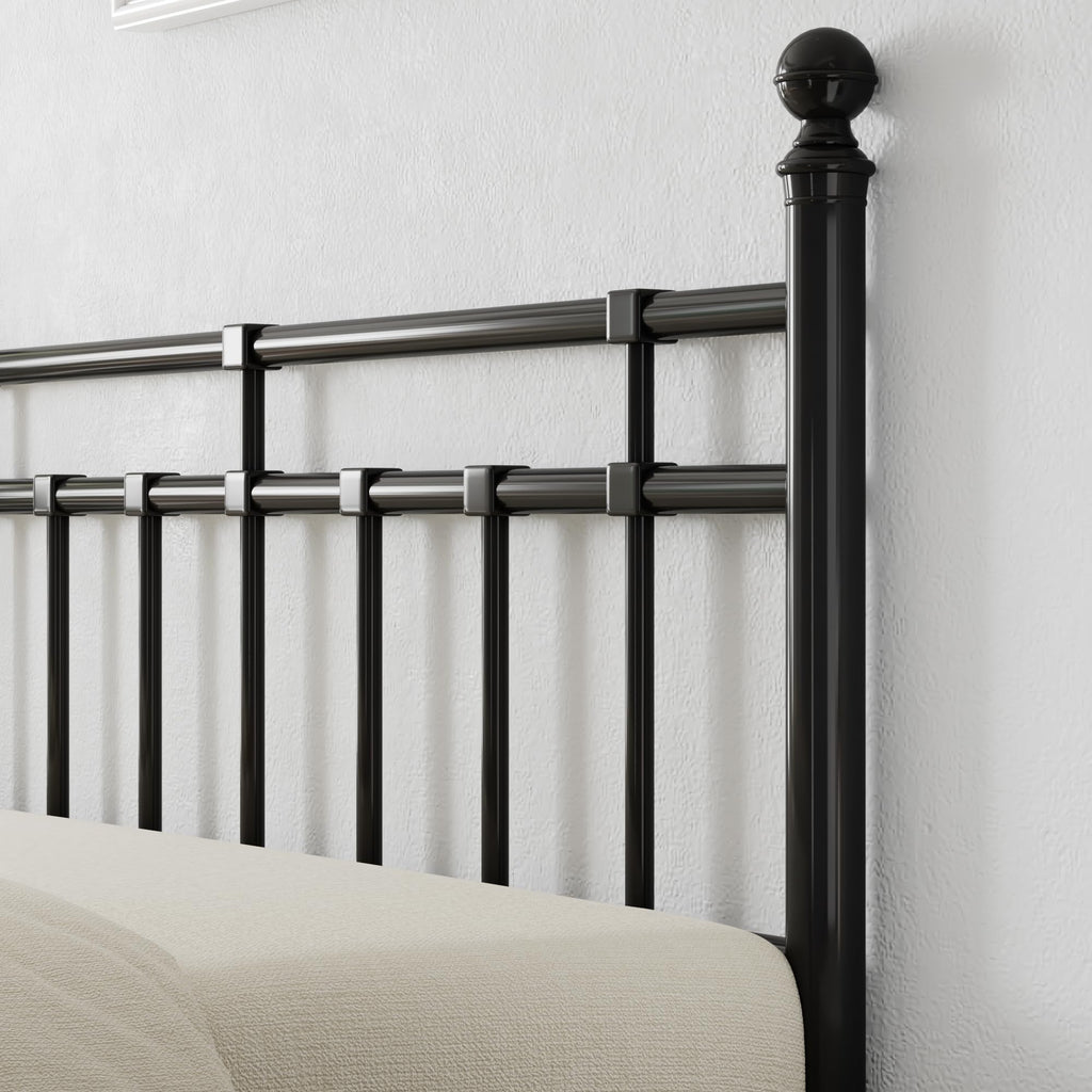 Metal Bed Frame with Vintage Headboard and Footboard, Farmhouse Bed Frame, Under Bed Storage, No Box