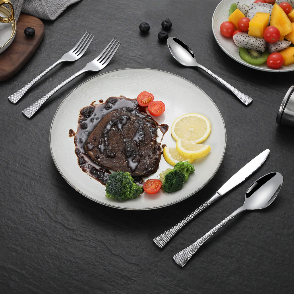 Hammered Silverware Set,20 Piece Modern Flatware Set Service for 4,Mirror Polished Stainless Steel Cutlery Set