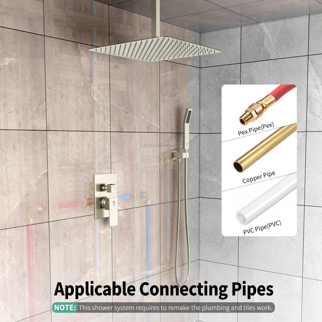 16 Inch Ceiling Mount Rain Shower System,Brushed Nickel