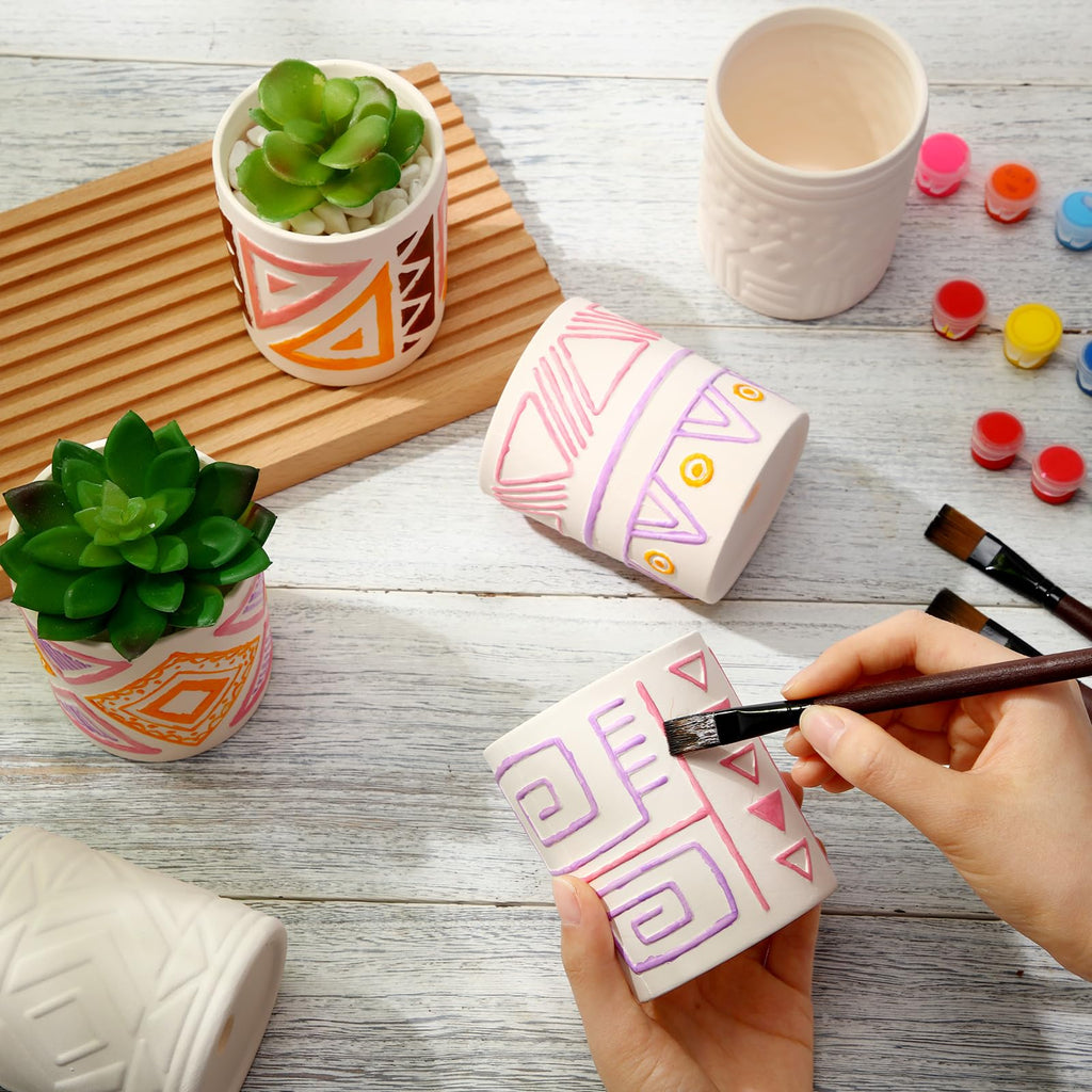 12 Pcs Painting Flower Pots Kit with Drainage Hole, Boho