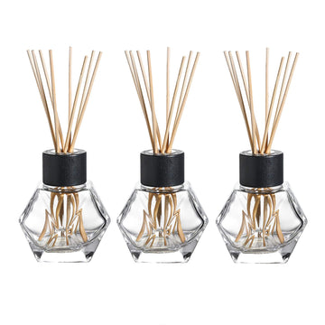 3PC Clear Glass Reed Oil Diffuser Bottles, 7oz, with Black Caps (Diffuser Oil is not Included)