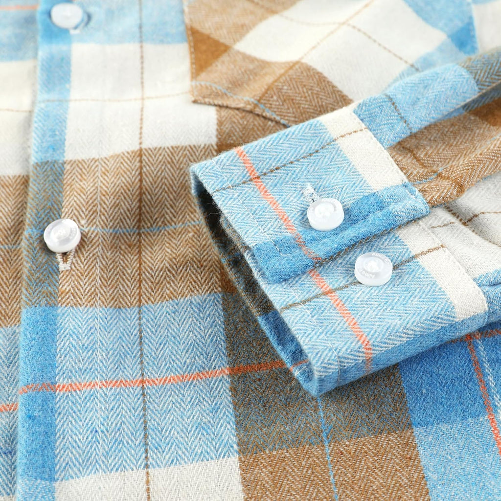 Boys Western Shirt Long Sleeve Button Down Flannel Plaid Shirt