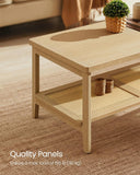 2-Tier Coffee Table, Rectangular Living Room Table, with PVC Rattan Storage Shelf, Rounded Corners, Easy Assembly