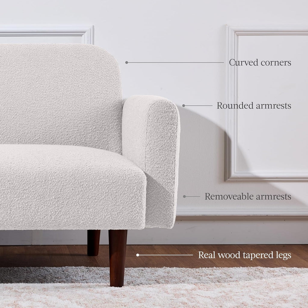 Best Choice Products 77" Mid Century Modern Boucle Loveseat Sofa, Couch, Convertible Sofa Sleeper Bed w/Real Wood