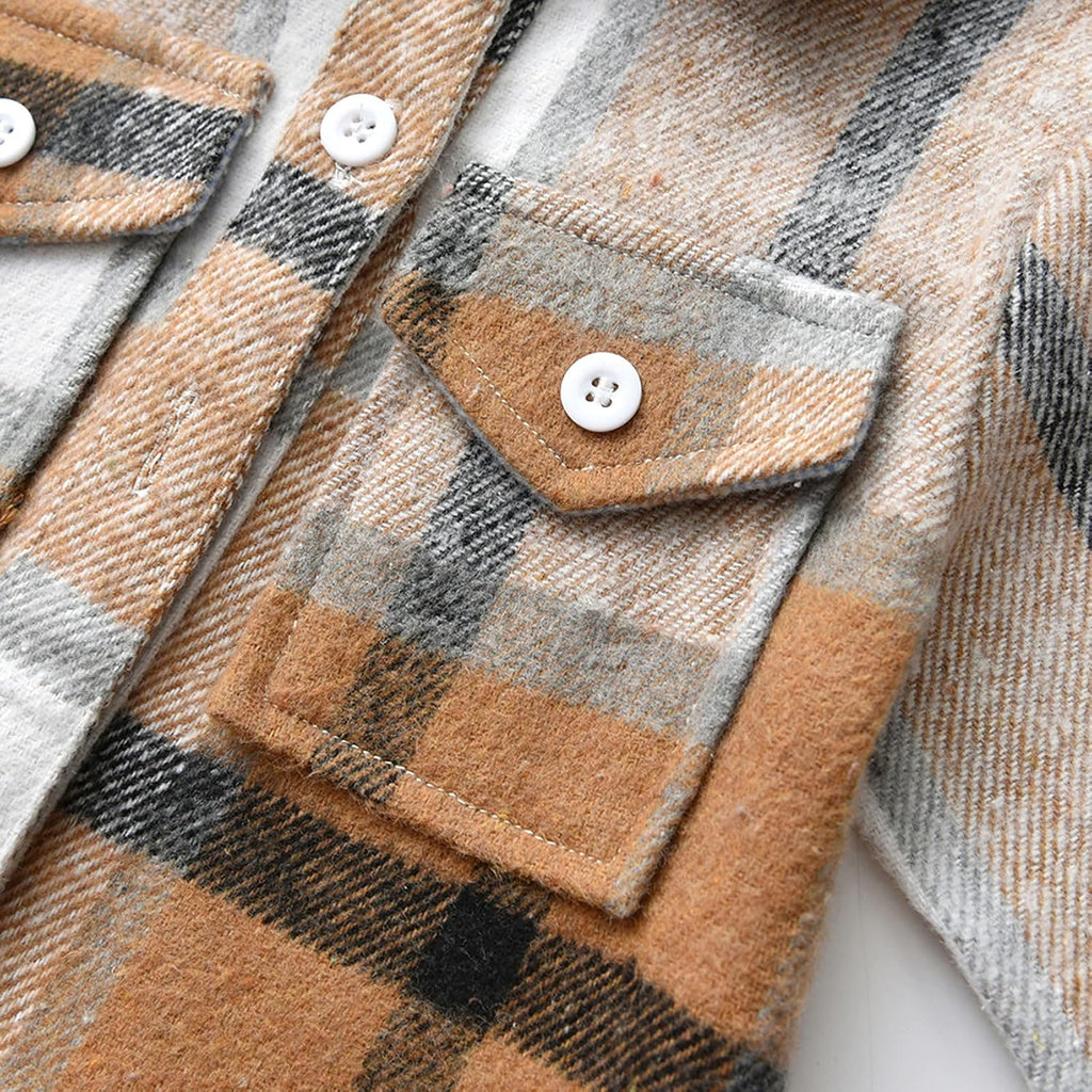 Toddler Boys' Girls' Flannel Plaid Shirt Button Down Long Sleeve Jacket Lapel Shacket Coat Tops Casual Outwear