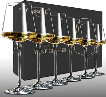 Wine Glasses Set of 6, Crystal White Wine Glasses,Red Wine Glass Set, Wine Glasses Long stem,Clear Lead-Free Premium