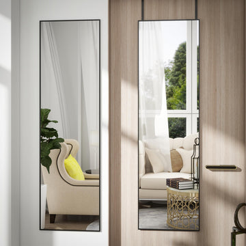 48"x 14" Over the Door Mirror Full Length, Full Body Mirror, Black