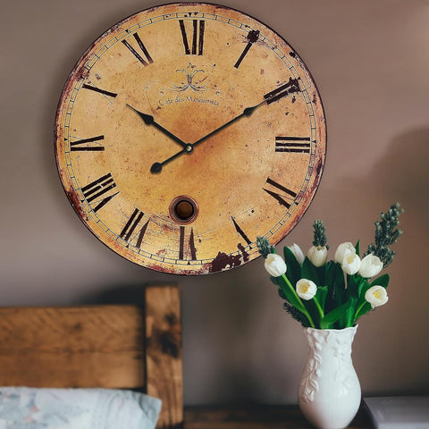 Rustic Large Wall Clock Silent Battery Operated for Farmhouse Livingroom,24 Inch Vintage Wall Clock Non-Ticking for