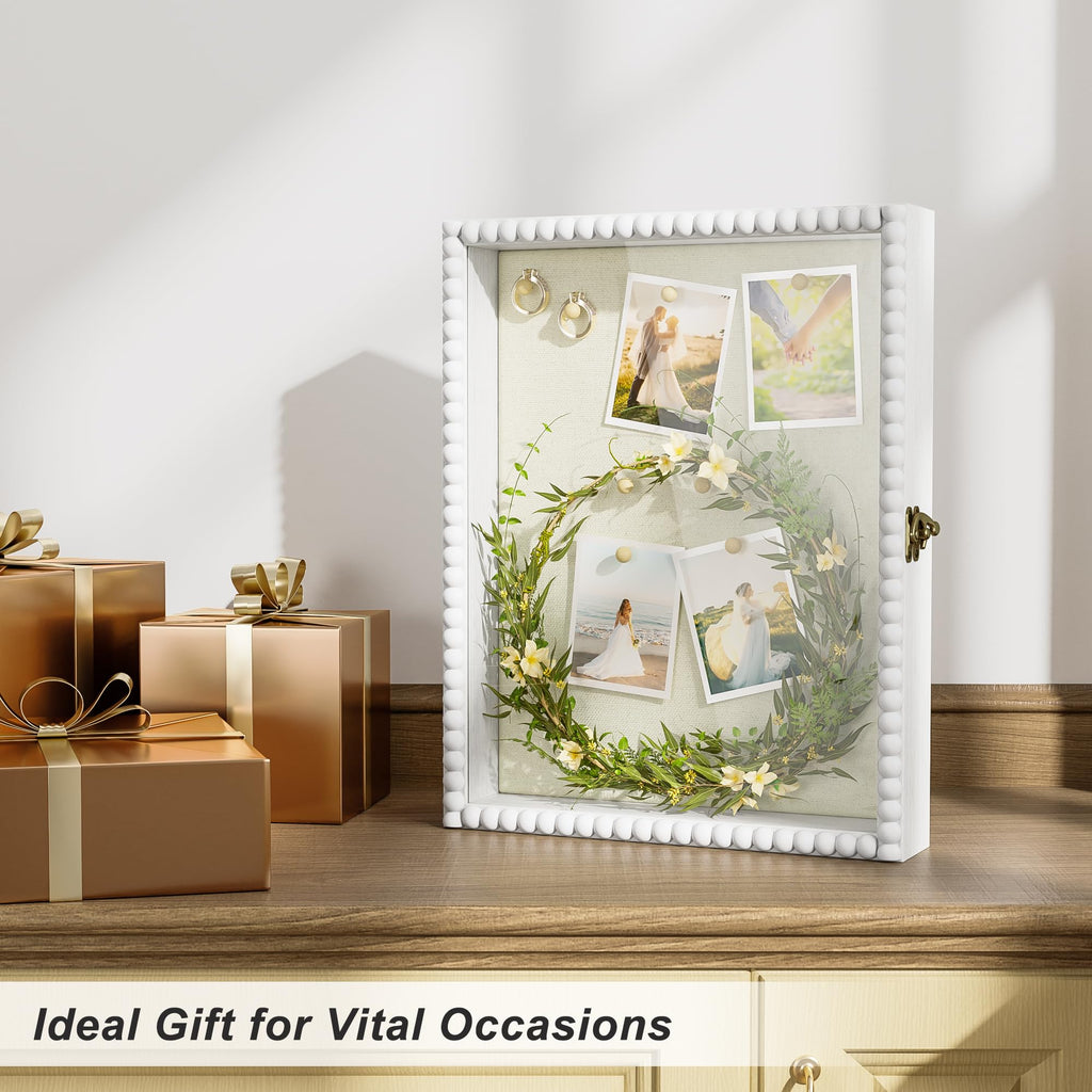 11x14 Deep Shadow Box Frame, Unique Solid Wood Beads Frame, White