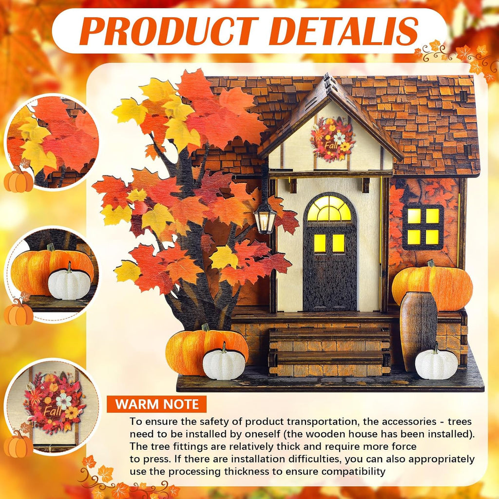 Wooden Lighted Thanksgiving Village House Tabletop Decoration Handcrafted Wood Autumn Harvest Sign Battery Operated