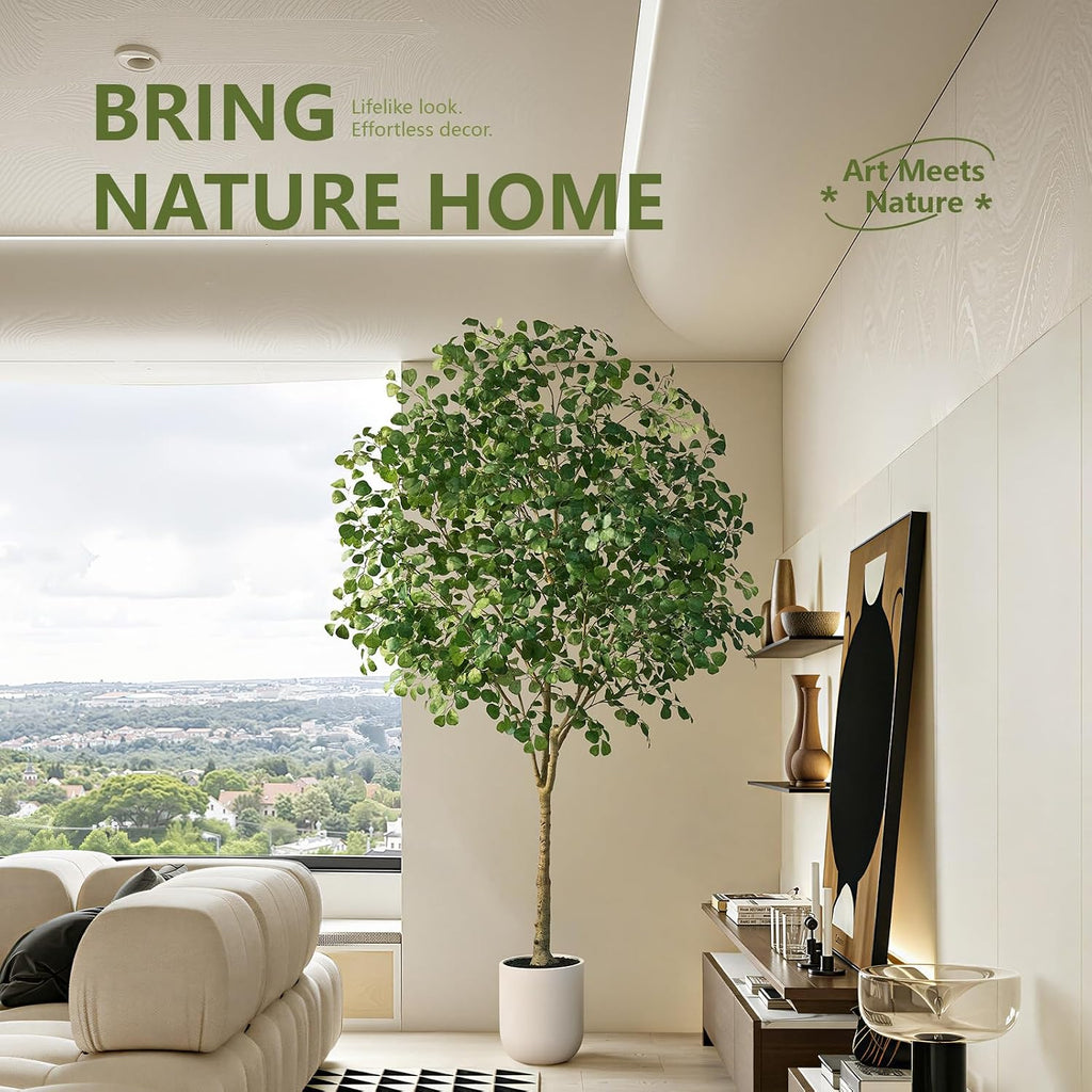 10FT Artificial Ficus Tree Indoor, Large Potted Faux Tree with Silk Leaves