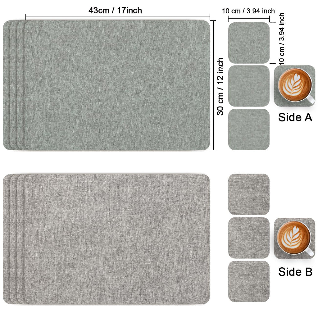 Faux Leather Placemats Set of 4, Reversible Dual-Color Place Mats