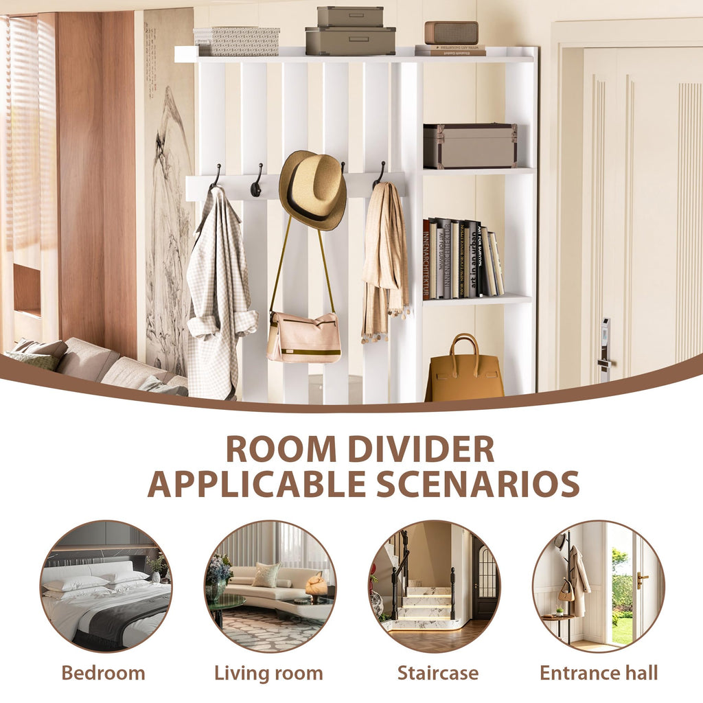Room Divider with Shelves and Shoe Storage Cabinet, Wall Partition Divider