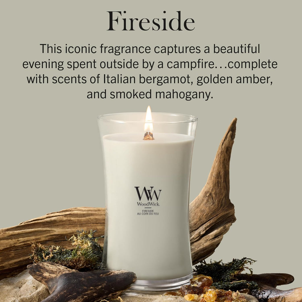 Large Hourglass Scented Candle | Fireside | with Crackling Wick | Long Burning Candles: up to 130 Hours | Gifts for