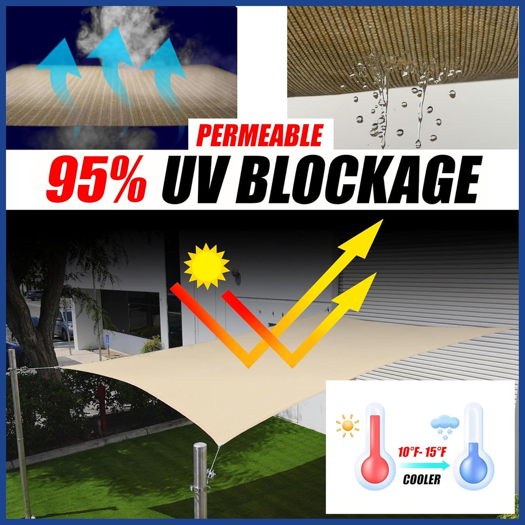 20' x 24' Brown Sun Shade Sail UPF50 Rectangle smTAPS10 Canopy Fabric Cloth Screen, Water and Air Permeable & UV