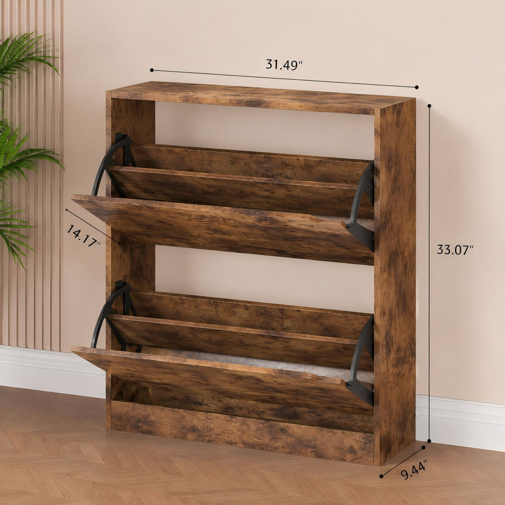 Brown Hidden Shoe Storage Cabinet with 2 Flip Drawers