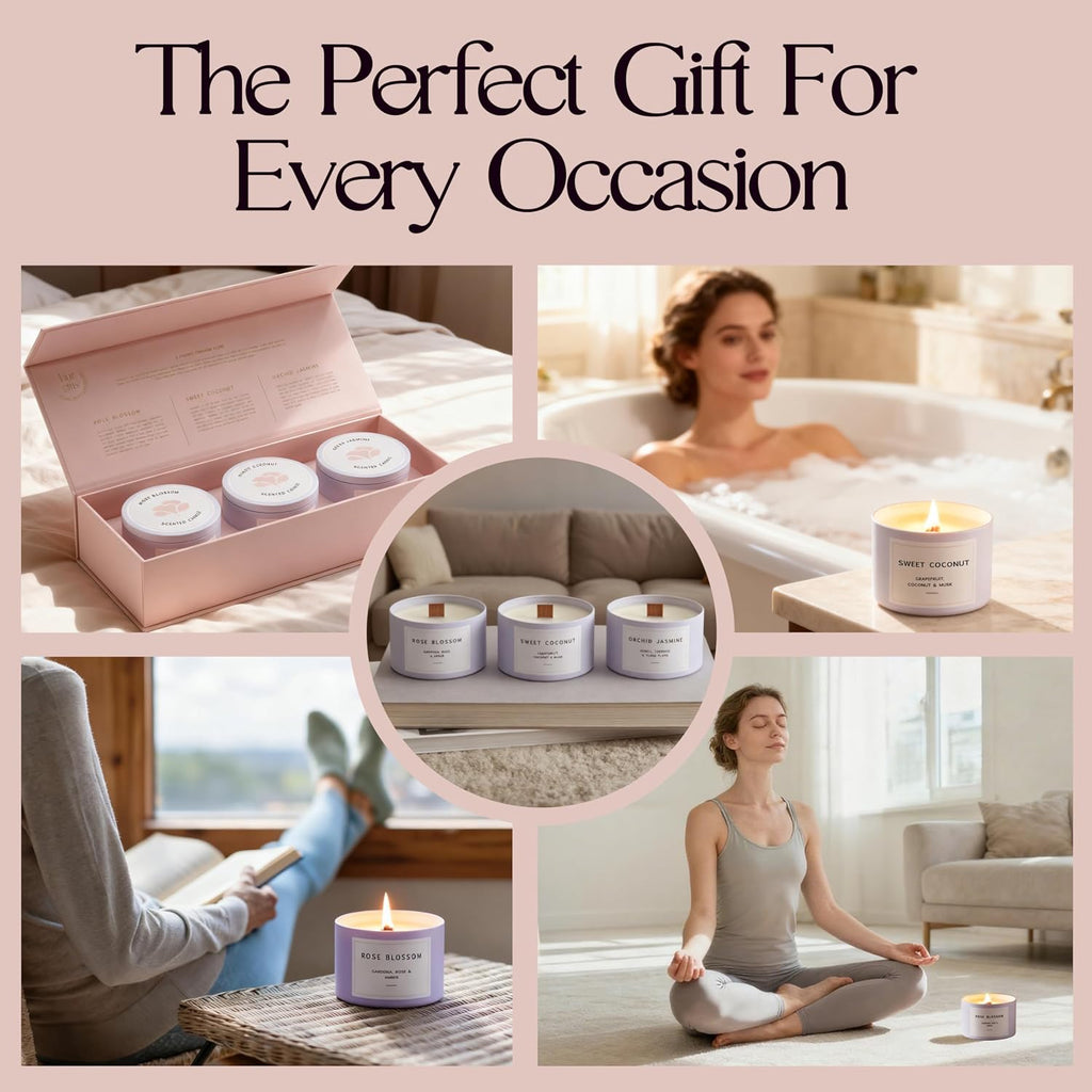 Luxury Candle Gift Set for Women - Luxury Candle Box with 3 Scented Soy Candles in Pink Box - Mother's Day, Birthday - Set of 3