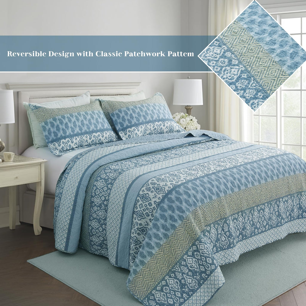 King Quilt Set Lightweight Bedspread Coverlet, Reversible Quilt Bedding Set, 3 Pieces Soft Microfiber Lightweight