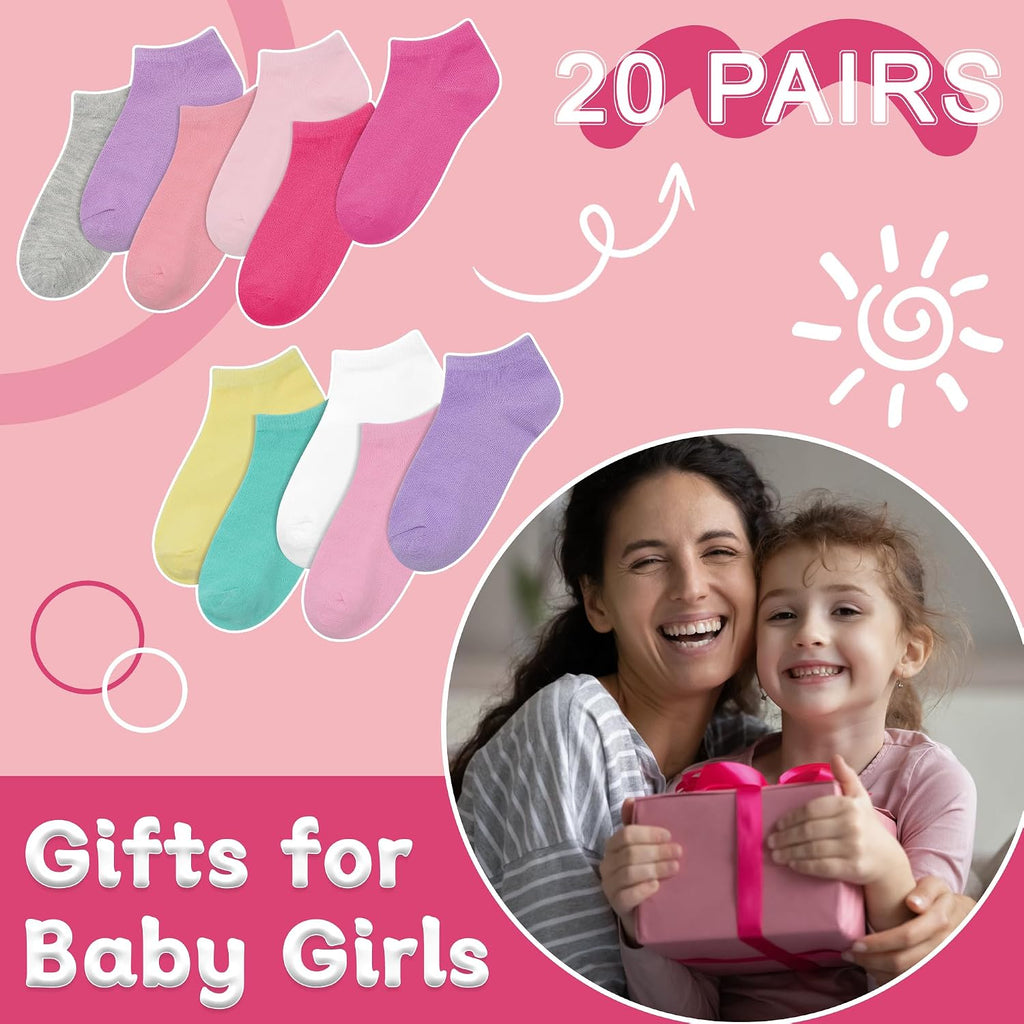 20 Pairs Girls Socks, Toddler Kids Ankle Low Cut Socks Aged