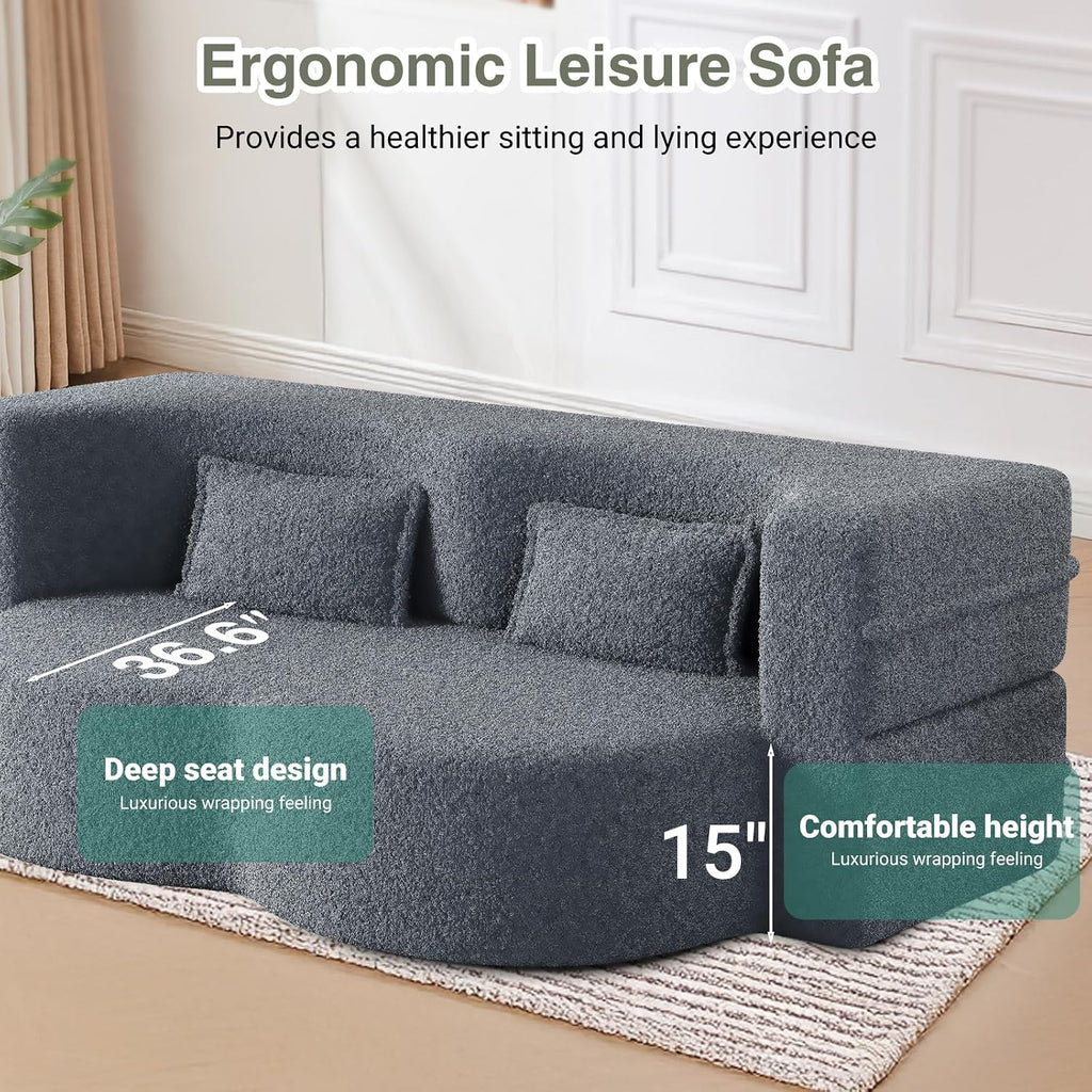 78" Convertible Folding Sofa Bed, 2-in-1 Full Size Floor Boneless Couch Bed, Loveseat sleeper Couch , Teddy Floor