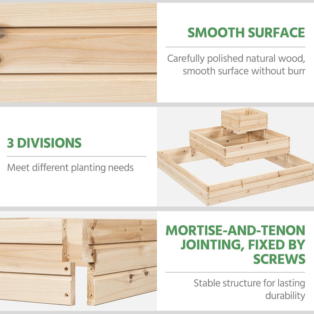 3 Tier Wooden Raised Garden Bed Open-Bottom Planter Box, 1Pcs | 3-tier planter saves space, open-bottom for deep