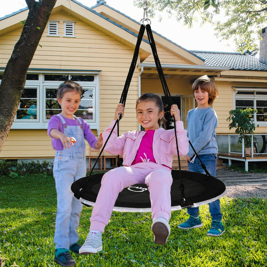 40 Inch Tree Swing with LED Light for Kids, 900lbs Flying Saucer Swing, with Adjustable Hanging Straps, for Indoor