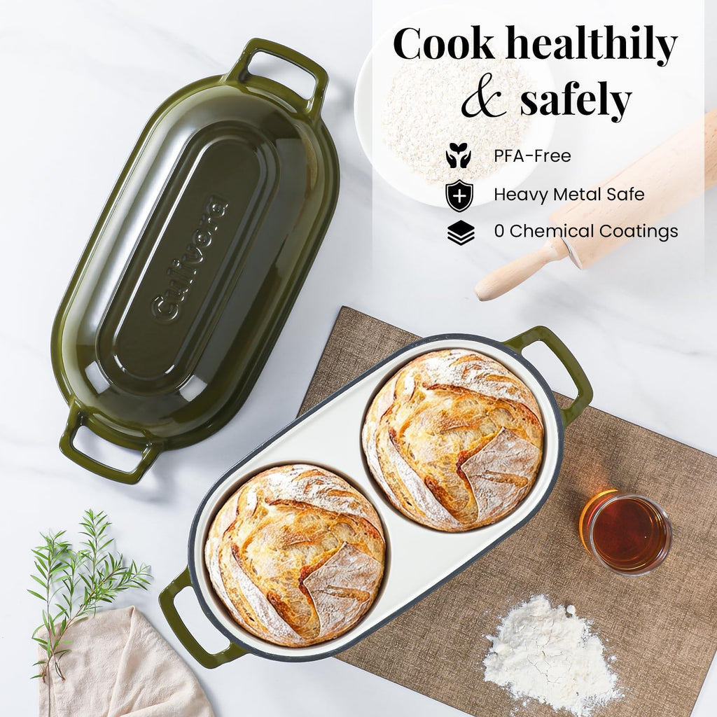 Cast Iron Double Dutch Oven, Mini Enamel Sourdough Bread Pan with Lid
