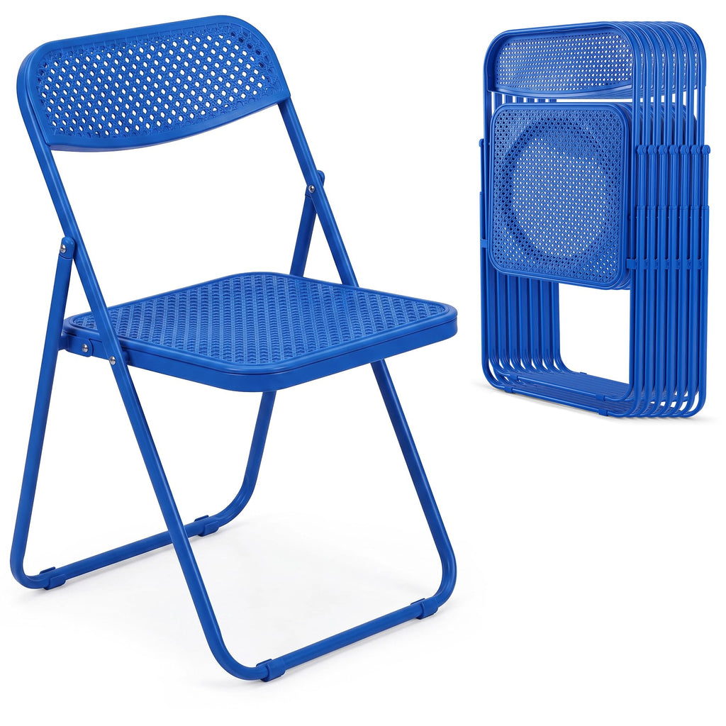 Plastic Folding Chairs 8 Pack, Metal Frame for Indoor/Outdoor, Blue