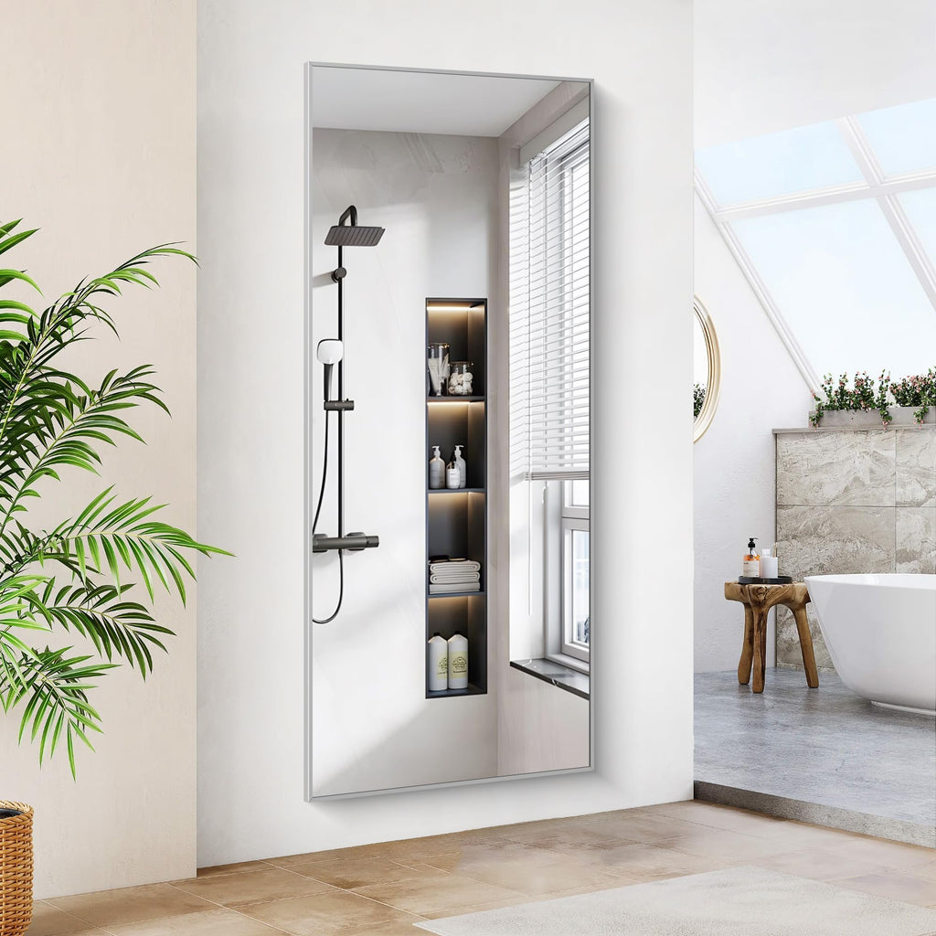 36x72inch Bathroom Mirror, Silver Rectangle Mirror with Thin Metal Frame, Large Rectangular Wall Mirrors m, Hair