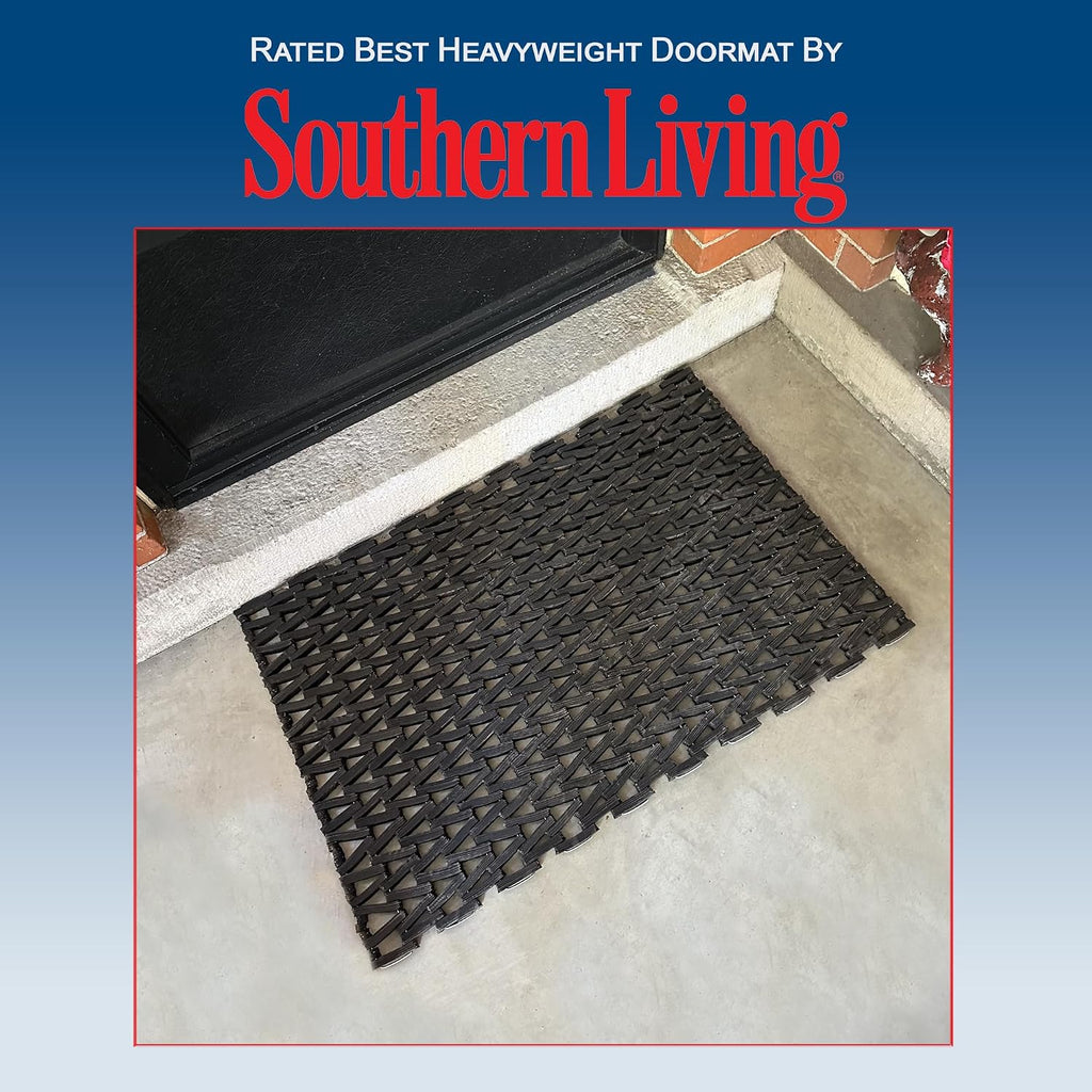Durite Outdoor Entrance Mat, Black, 24" x 36" | Recycled Rubber Tire-Link Doormat, Heavy Duty Non-Slip, Herringbone