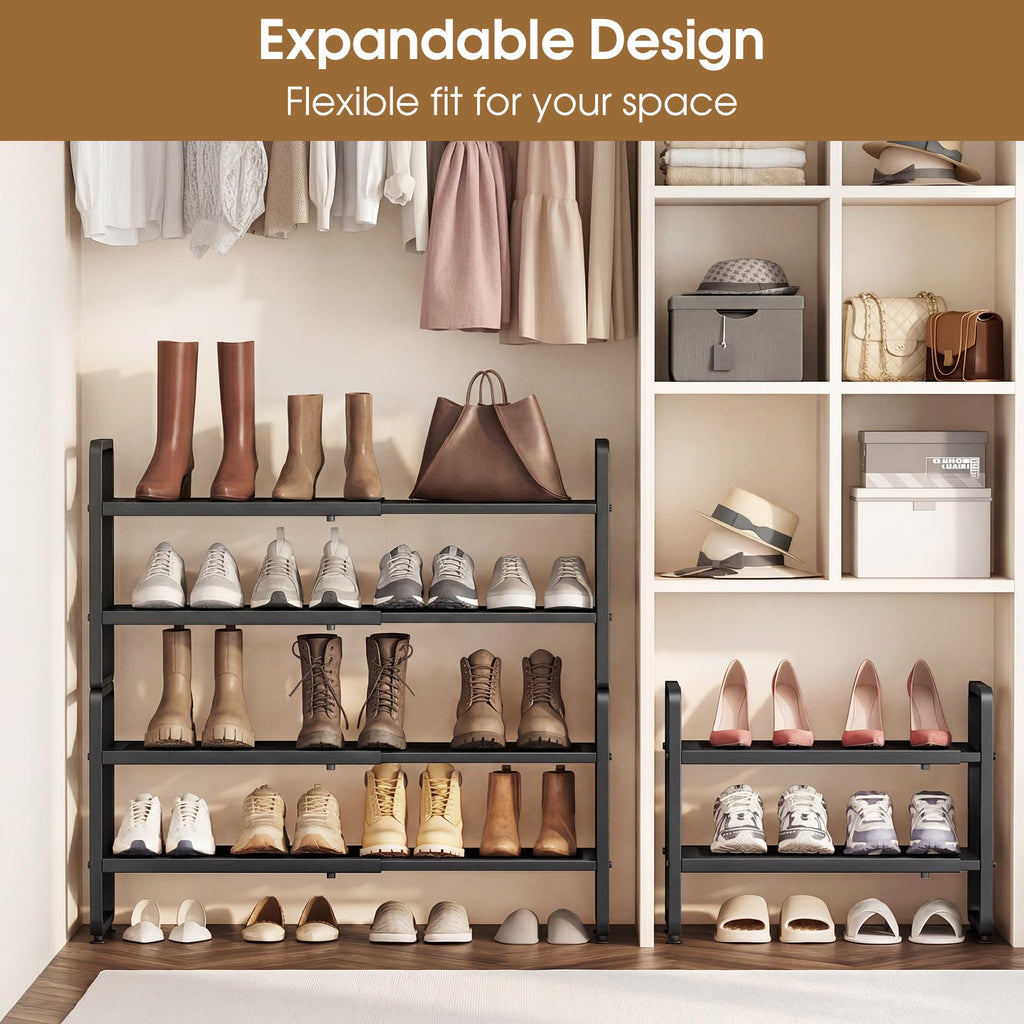 Expandable Shoe Rack for Closet, Adjustable Metal Shoe Organizer with Sturdy Mesh Shelves for Boots & Heels