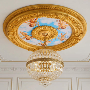 24" OD X 2.36" ID Gold Ceiling Medallion, Round Cherubs Sky