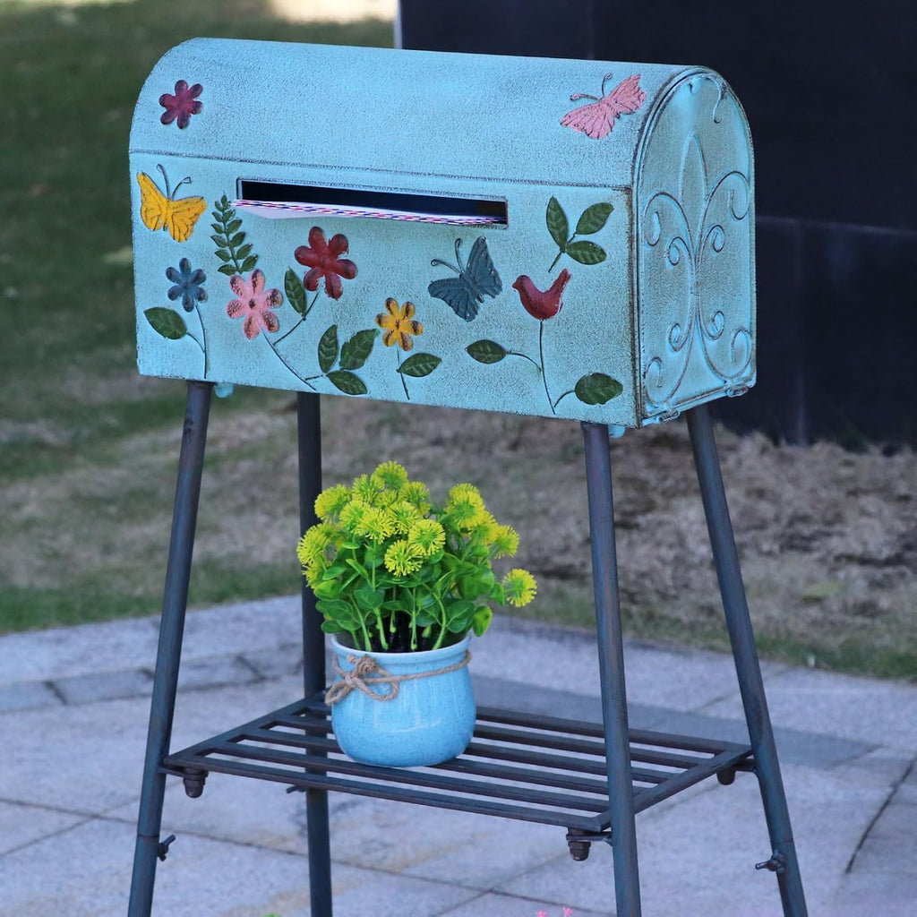 Mailboxes with Stand,Metal Mailbox and Stand Combination - Decorative Mailbox for Parcels, Envelopes & Garden Storage