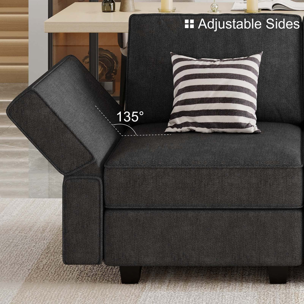 Terry Fabric Modular Sectional Sleeper Sofa Bed with Storage Convertible Sectional Couches 6 Seaters Black Modular