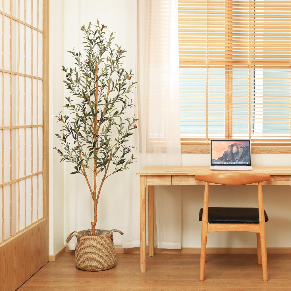 2-Pack 6FT Artificial Olive Trees, Wood Trunks & Silk Leaves
