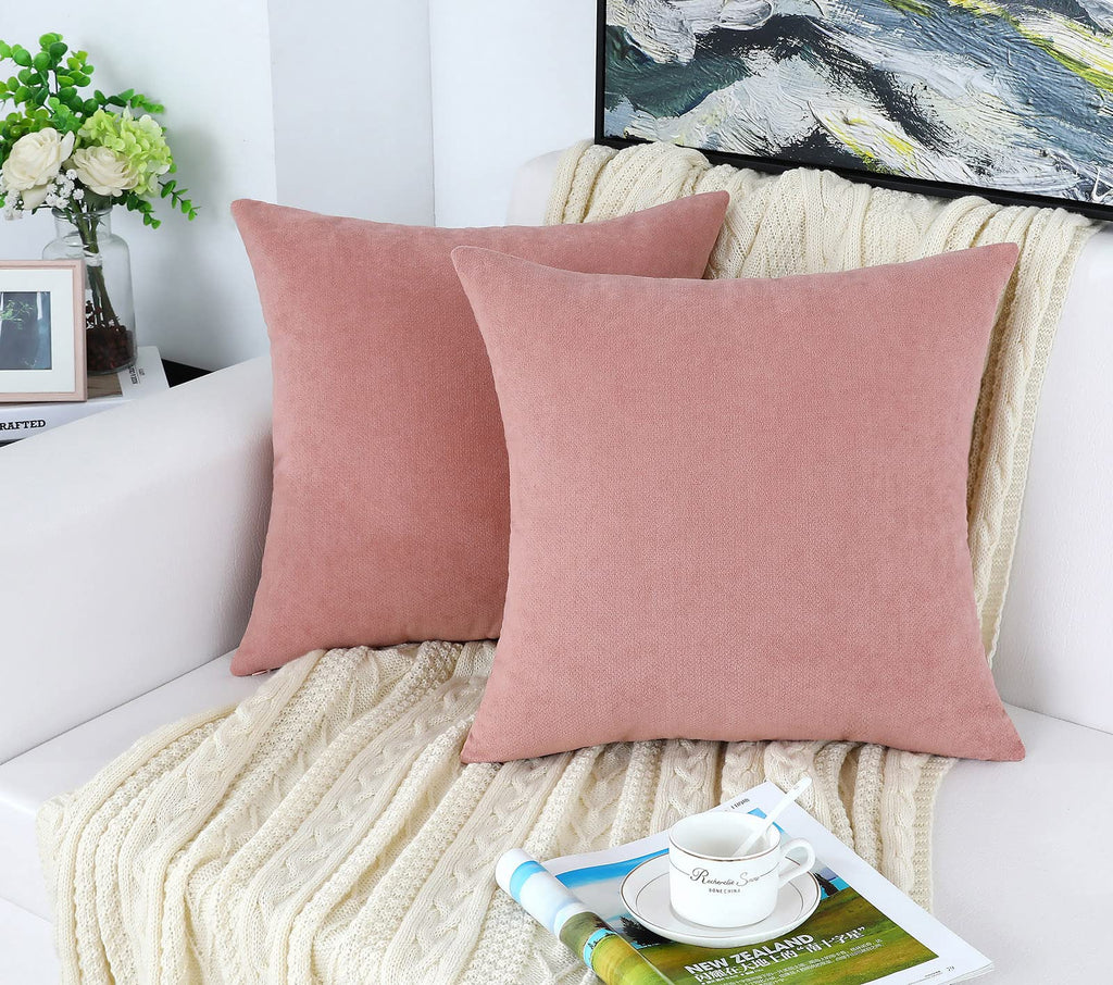 Decorative Dusty Rose Throw Pillow Covers Rustic Farmhouse Super Soft Square Chenille Comfy Solid Cushion Couch Cases