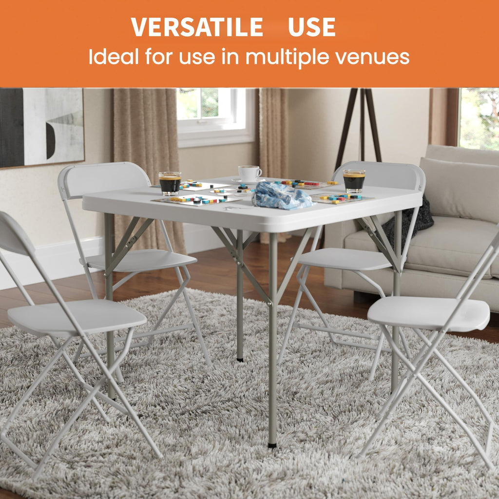 34" Square Folding Card Table Fold-in-Half Utility Dining Portable Table Heavy Duty HDPE with Carrying Handle