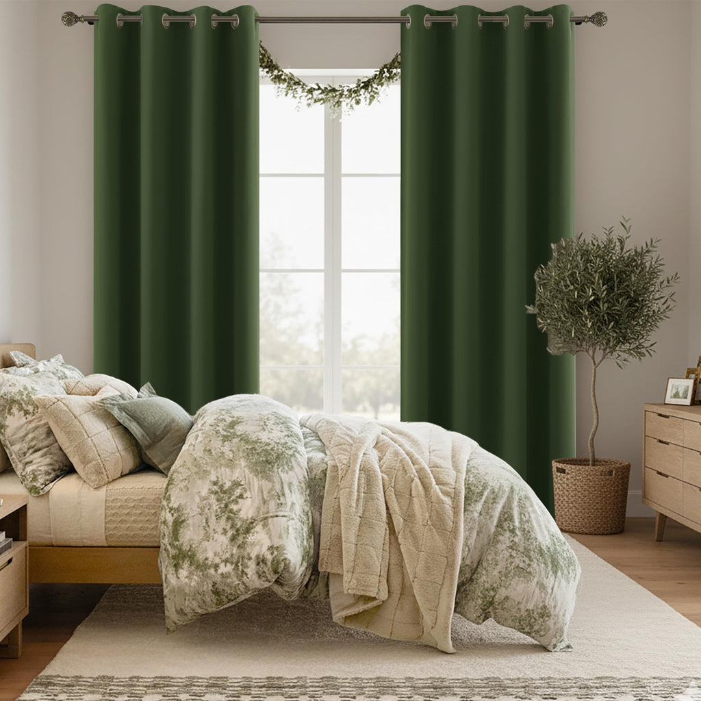 Forest Green Blackout Curtains, 52 x 90 Inches Long, Grommet Thermal Insulated Room Darkening Window Drapes, Olive