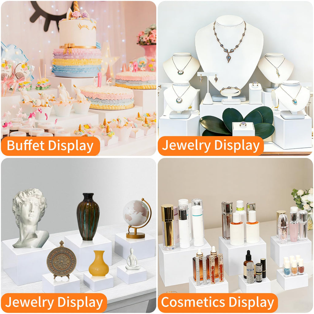 6Pcs White Acrylic Buffet Risers, Buffet Table Risers and Stands, Food Risers Display Shelf for Party Catering
