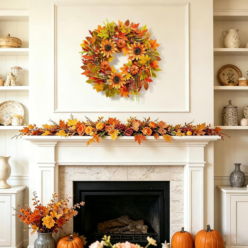 Fall Wreaths for Front Door, Autumn Thanksgiving Door Wreath Fall Decor