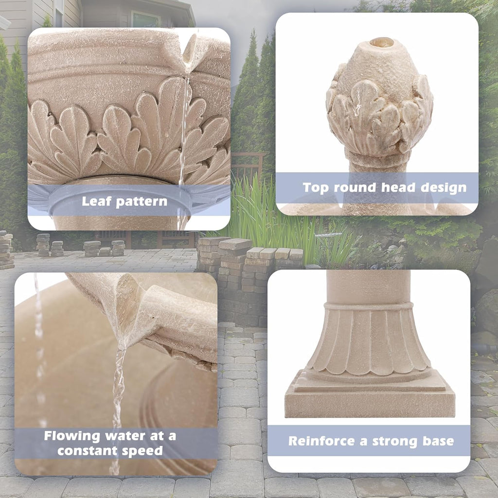 Italian Outdoor Water Fountain, 48.4" H Bubbler Garden Waterfalls Fountains, 3 Tiered Roman Pillar Floor Water