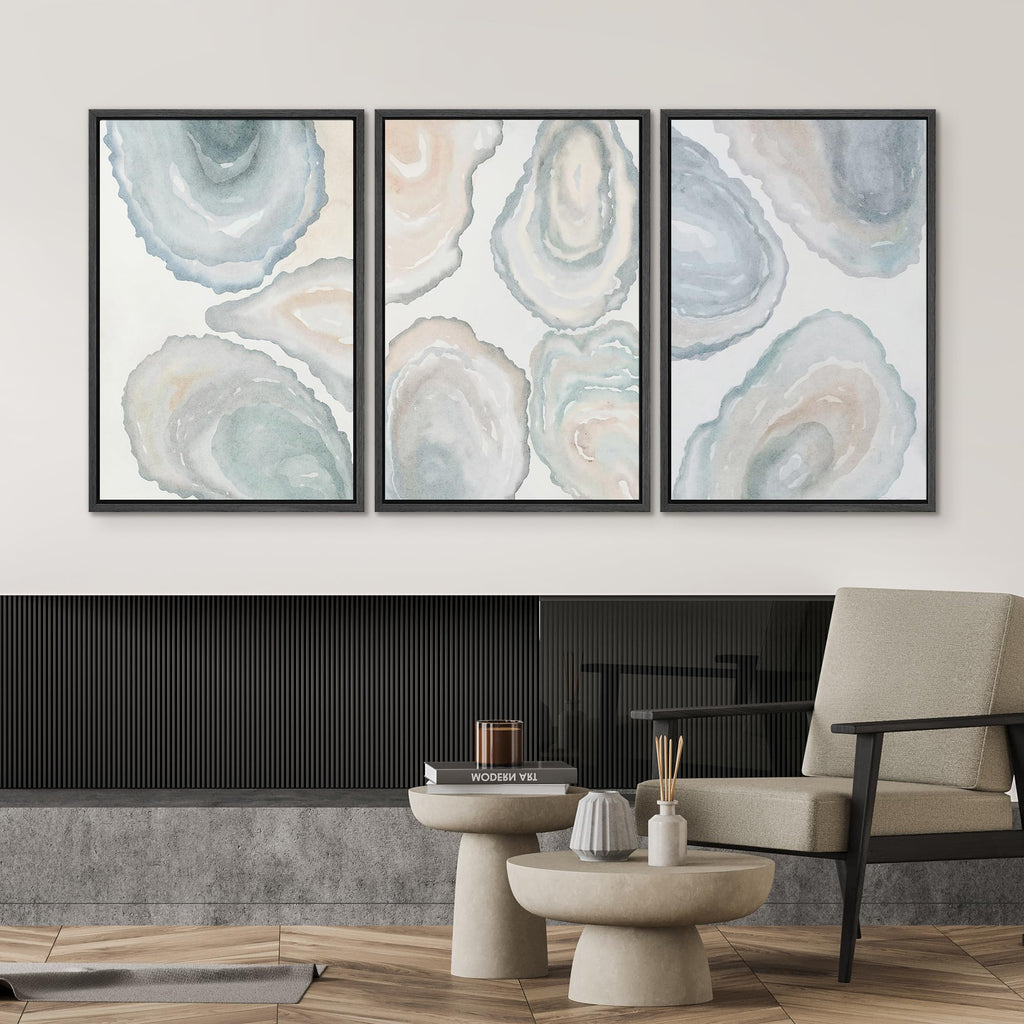Framed Canvas Print Wall Art Abstract Geode Soft Pastel Agate Slice Photography Modern Art Minimalist Black and White