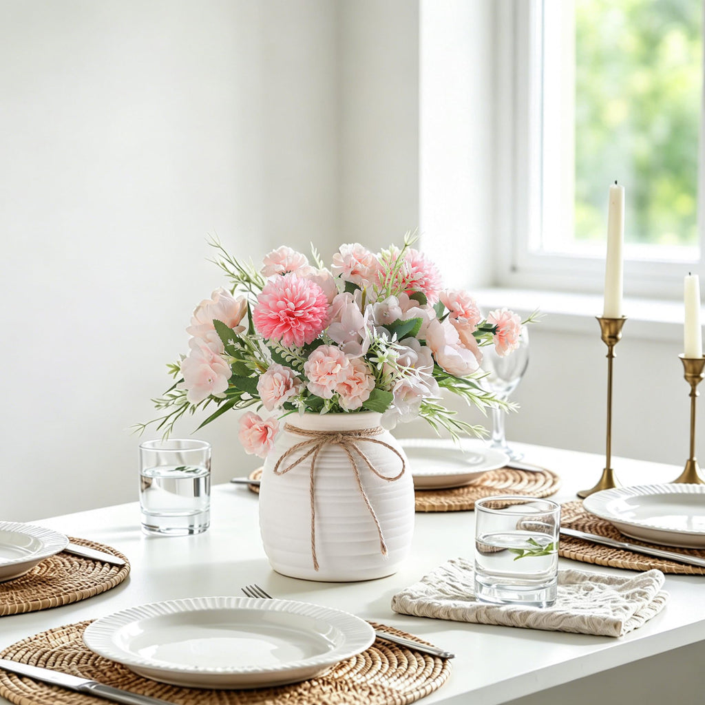 Artificial with Ceramic Vase, Faux Silk Peony & Bouquet