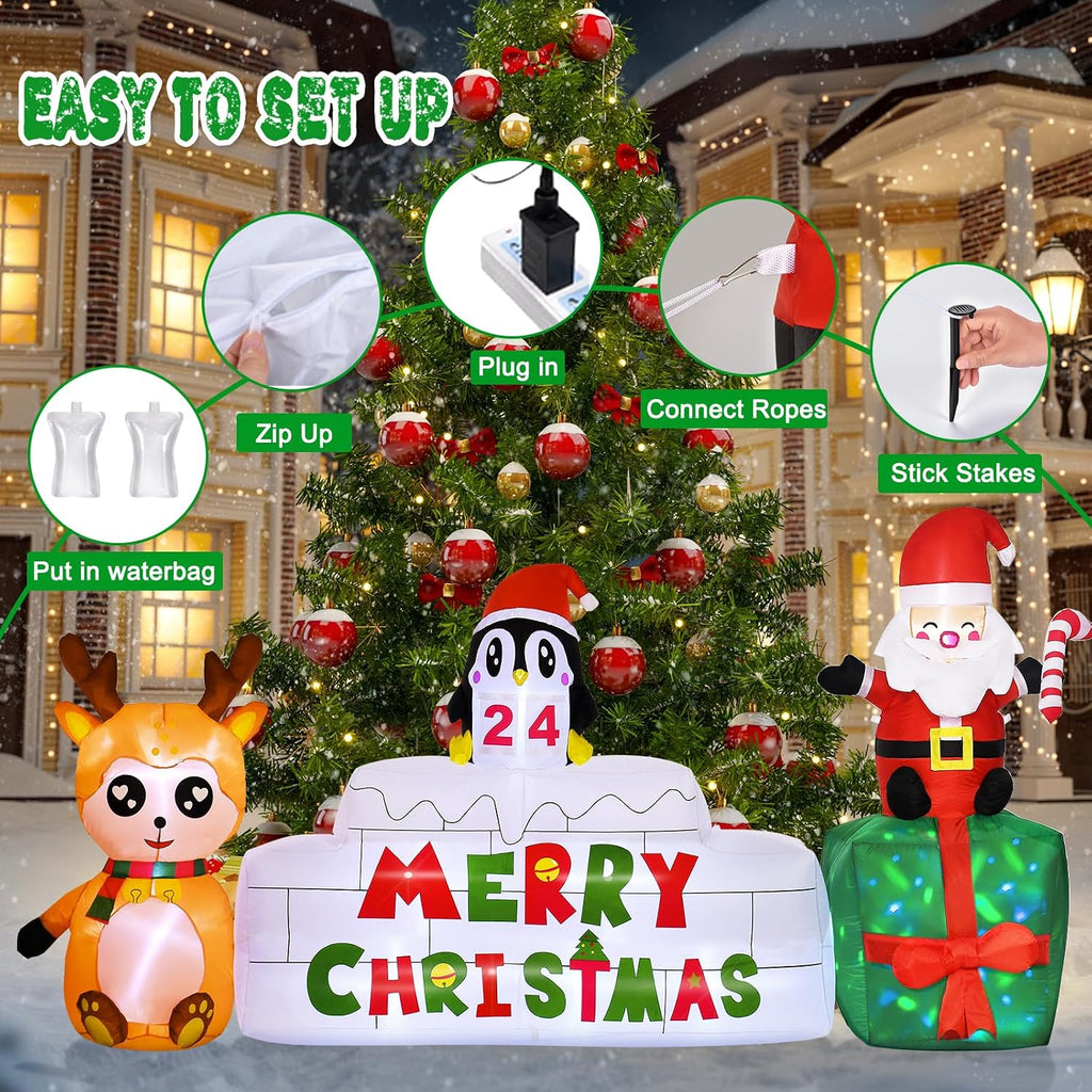 10 Ft Christmas Inflatables Outdoor Decorations Countdown Xmas Blow Up Yard Decorations, Reindeer Santa Inflatables