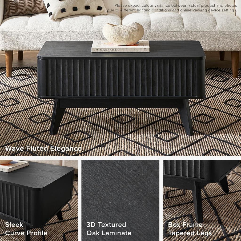 Brooklyn Lift Top Coffee Table, Dining Table, Fluted (Black Oak)